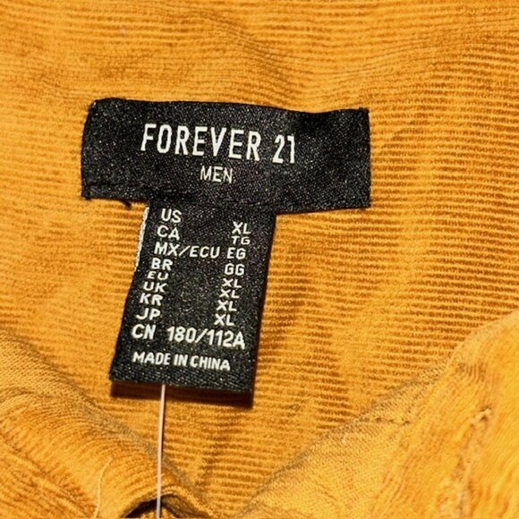 Forever 21 Corduroy Shirt Mens XL Mustard Brown Button Up Long Sleeve NWT NEW - Picture 4 of 5